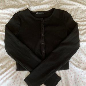 Zara Black Ribbed Button-Front Cardigan